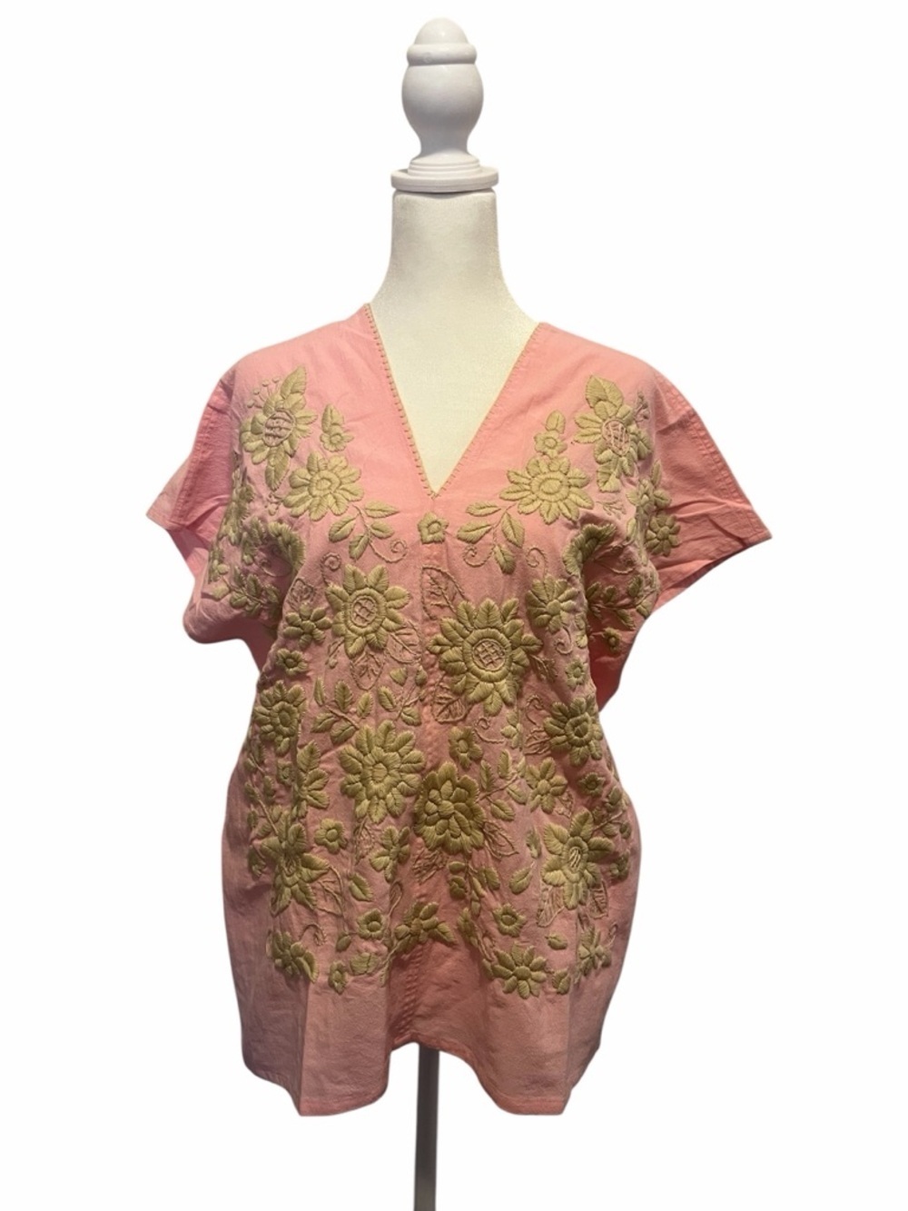Embroidered V-Neck Pink Women’s Top